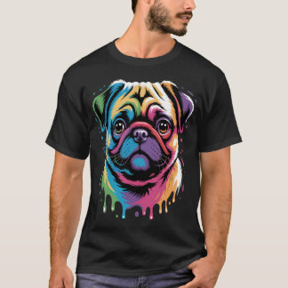 Camiseta Pug Colorido Arte Pop Salpicaduras Arte Tie Dye Ar