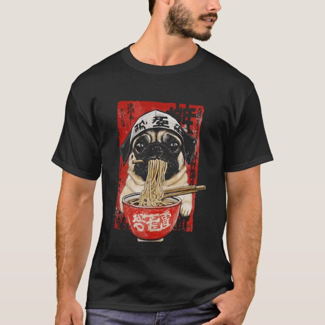 Camiseta Pug comiendo ramen (Anverso)