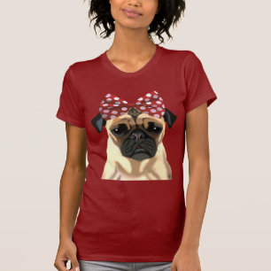 Camiseta Pug con arco rojo en la cabeza 2