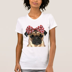 Camiseta Pug con arco rojo sobre la cabeza