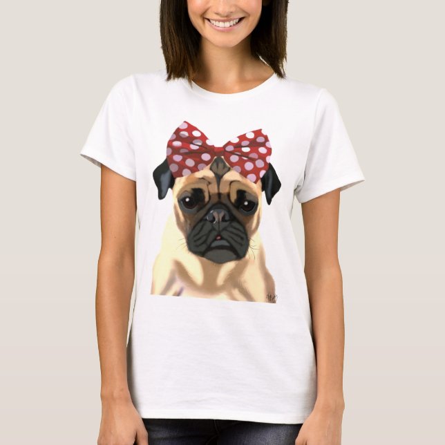 Camiseta Pug con arco rojo sobre la cabeza 2 (Anverso)