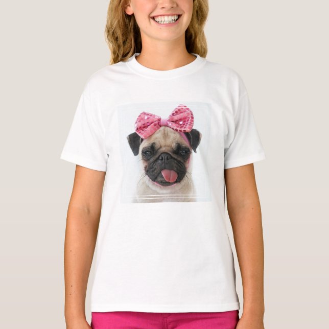 Camiseta Pug con arco rosado (Anverso)