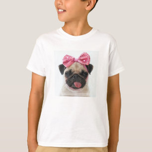 Camiseta Pug con arco rosado