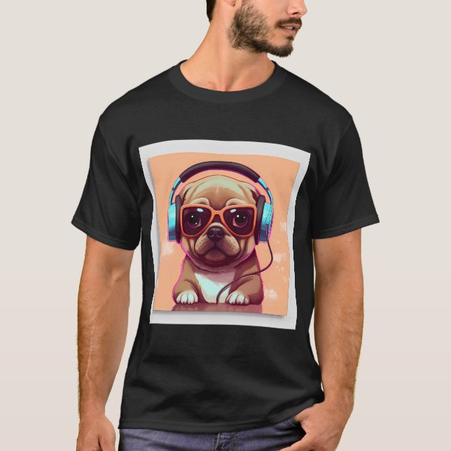 Camiseta Pug con auriculares 3 (Anverso)