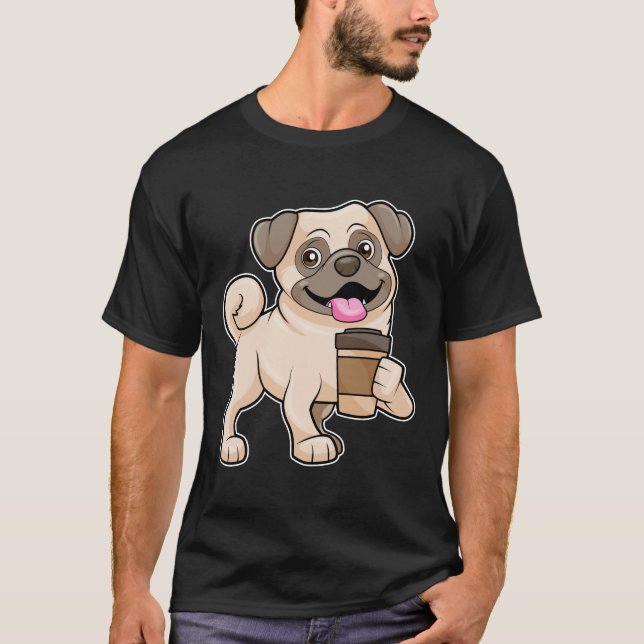 Camiseta Pug con café para ir (Anverso)