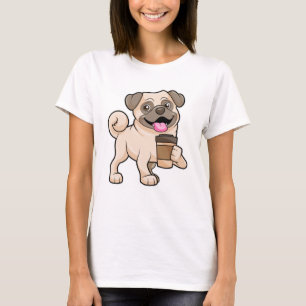 Camiseta Pug con café para ir