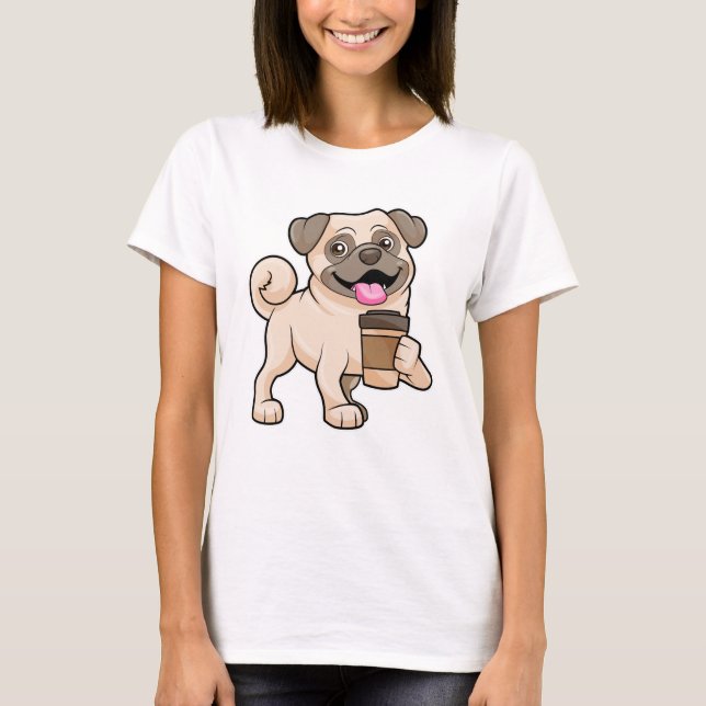Camiseta Pug con café para ir (Anverso)