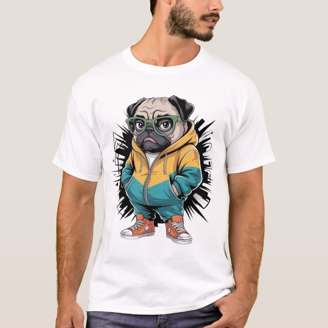 Camiseta Pug con capucha (Anverso)
