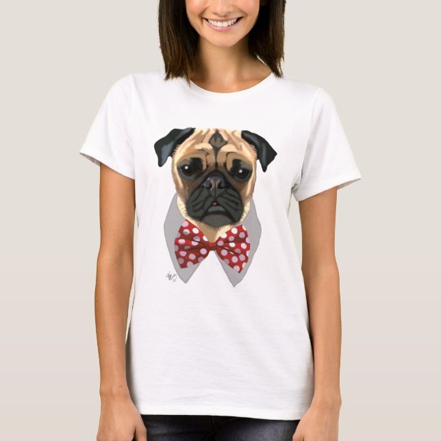 Camiseta Pug con corbata de remolino con manchas rojas (Anverso)