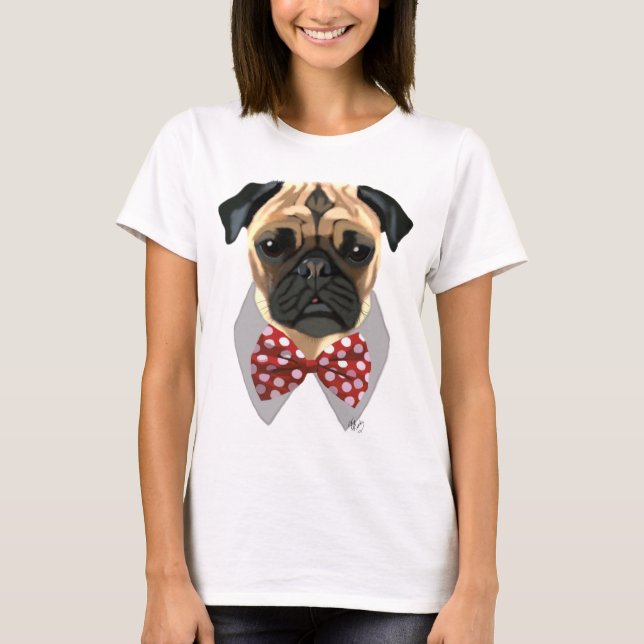 Camiseta Pug con cordón de remolque rojo y blanco (Anverso)