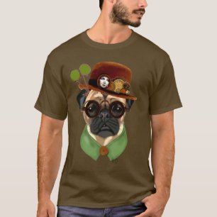 Camiseta Pug con el Gorra de la bolera Steampunk