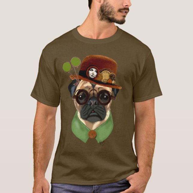 Camiseta Pug con el Gorra de Steampunk Bowler (Anverso)