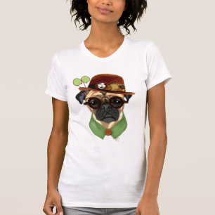 Camiseta Pug con el Gorra de Steampunk Bowler