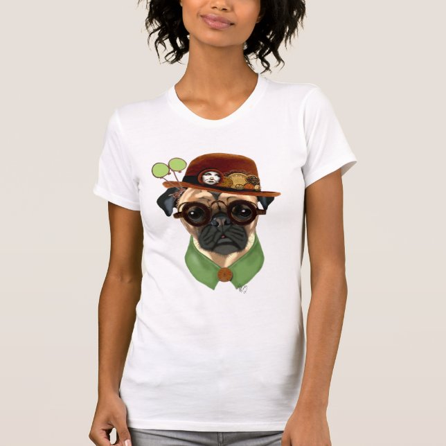 Camiseta Pug con el Gorra de Steampunk Bowler (Anverso)