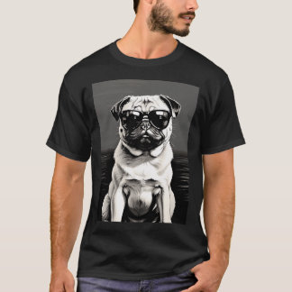 Camiseta Pug con gafas de sol (Blanco y Negro)