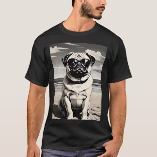 Camiseta Pug con gafas de sol en la playa