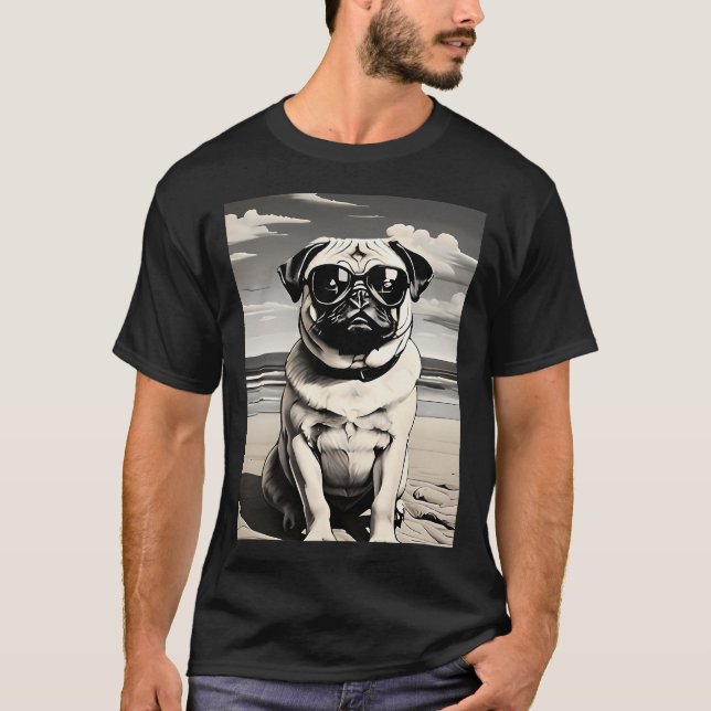 Camiseta Pug con gafas de sol en la playa (Anverso)
