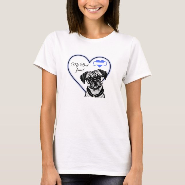 Camiseta Pug Con Gafas Personalizable De Perro Corazón Dici (Anverso)