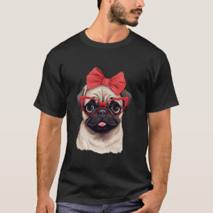 Camiseta Pug Con Gafas Rojas Y Banda De Cabeza Larga