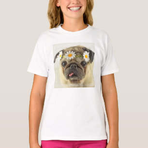 Camiseta Pug con la corona de margarita