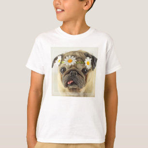 Camiseta Pug con la corona de margarita