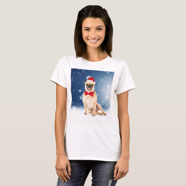 Camiseta Pug con Navidades Santa Hat (Anverso completo)