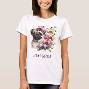 Camiseta Pug con Rama Orquídea, acuarela