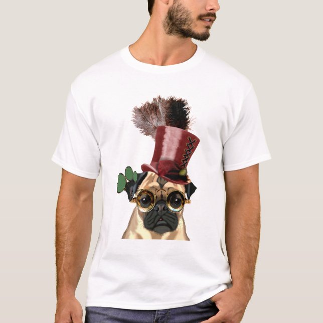 Camiseta Pug con sombrero superior al estilo Steampunk (Anverso)