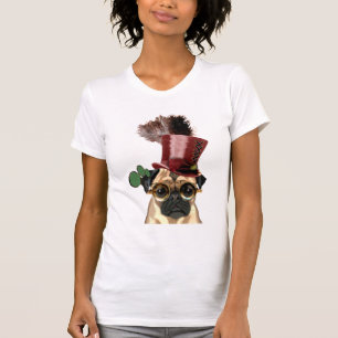 Camiseta Pug con sombrero superior de estilo Steampunk