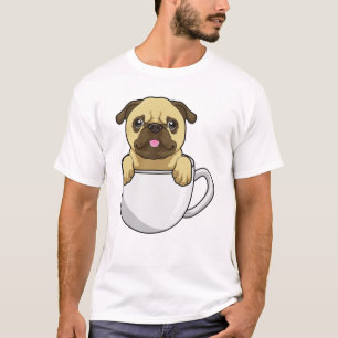 Camiseta Pug con taza de café