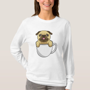 Camiseta Pug con taza de café