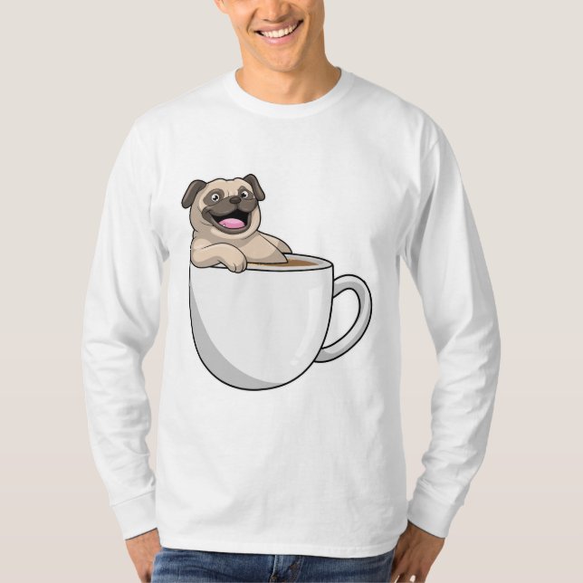 Camiseta Pug con taza de café (Anverso)