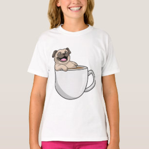Camiseta Pug con taza de café