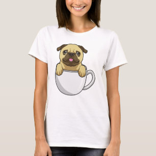 Camiseta Pug con taza de café