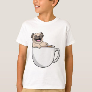 Camiseta Pug con taza de café