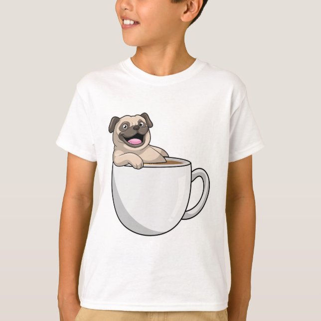Camiseta Pug con taza de café (Anverso)