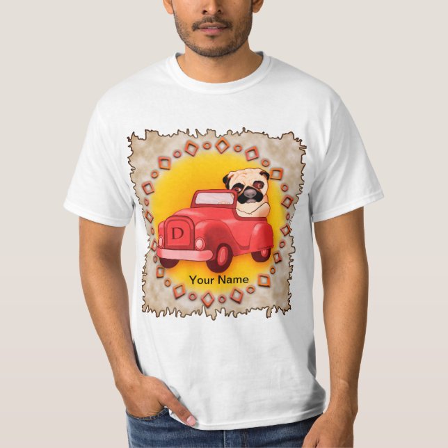 Camiseta pug conduciendo coche (Anverso)
