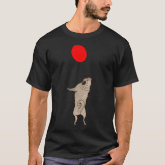 Camiseta Pug crema saltando para atrapar un globo rojo, neg