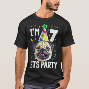 Camiseta Pug Cumpleaños Séptimo Perro Niños Chicas de niños