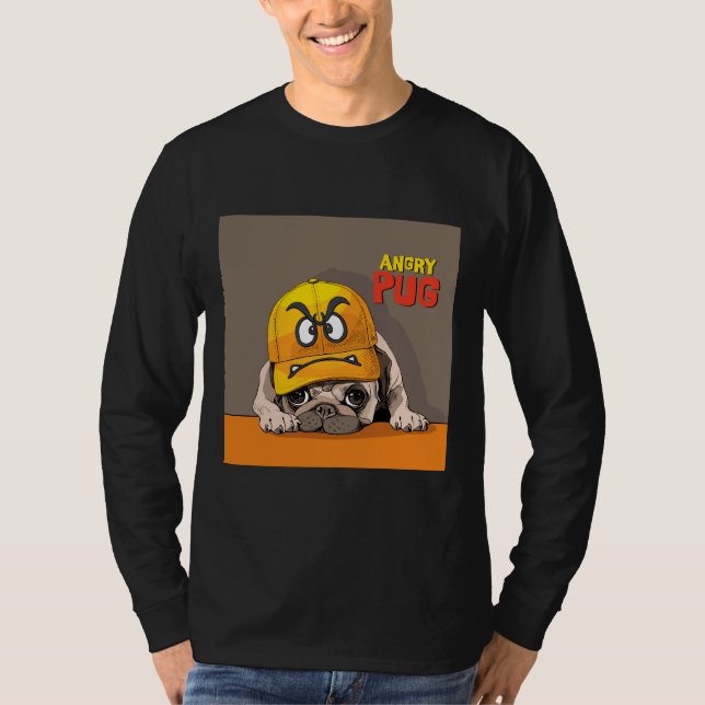 Camiseta Pug.Cute Pug enojado lleva un divertido y furioso  (Anverso)