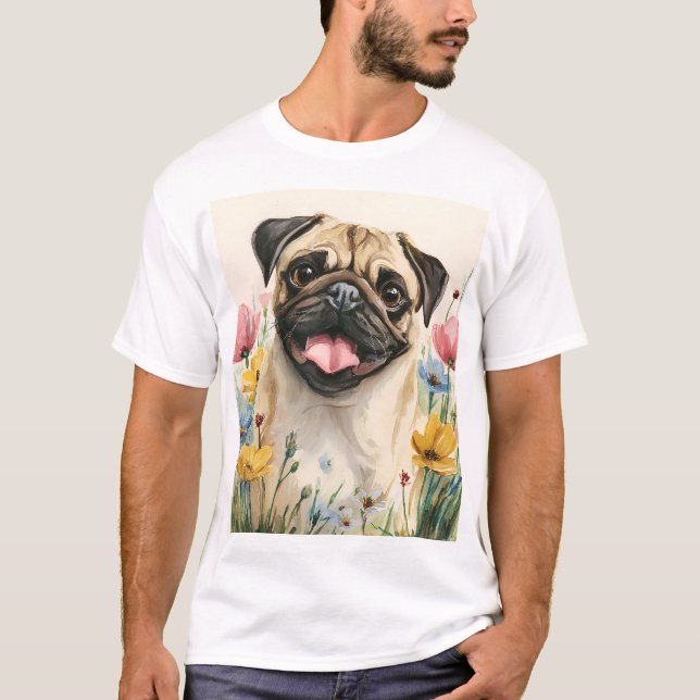 Camiseta Pug Dad T-Shirt – Watercolor (Anverso)
