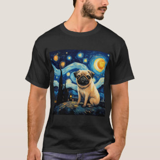 Camiseta Pug de la Noche Estrellada inspirado en Van Gogh P