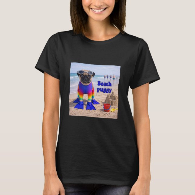 Camiseta Pug de la playa (Anverso)