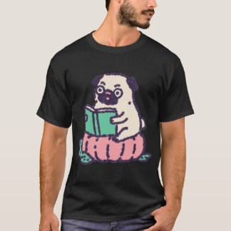 Camiseta Pug de lectura de calabaza, ilustración acogedora