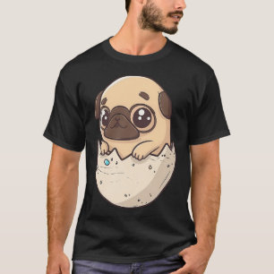Camiseta pug de Pascua saliendo de un huevo, cachorro kawai