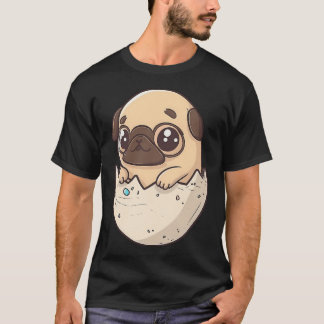 Camiseta pug de Pascua saliendo de un huevo, cachorro kawai