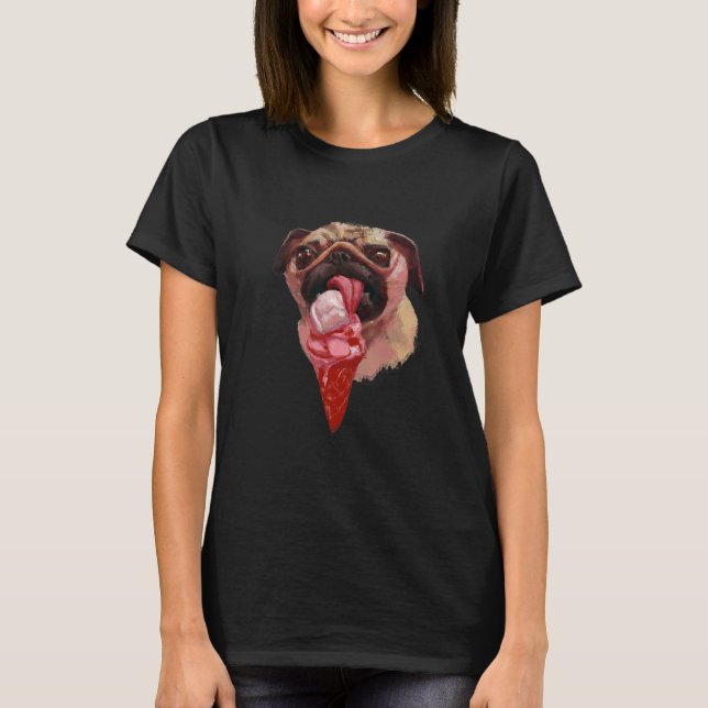 Camiseta Pug de perro comiendo crema de hielo 2 (Anverso)