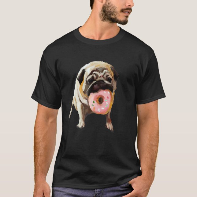 Camiseta Pug de perro comiendo donut 1 (Anverso)