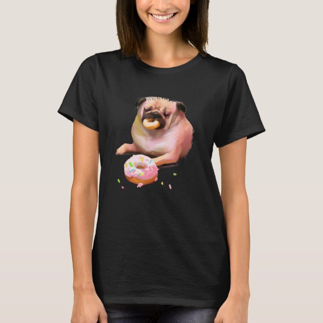 Camiseta Pug de perro comiendo donut 2 (Anverso)