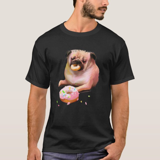 Camiseta Pug de perro comiendo donut  2 (Anverso)